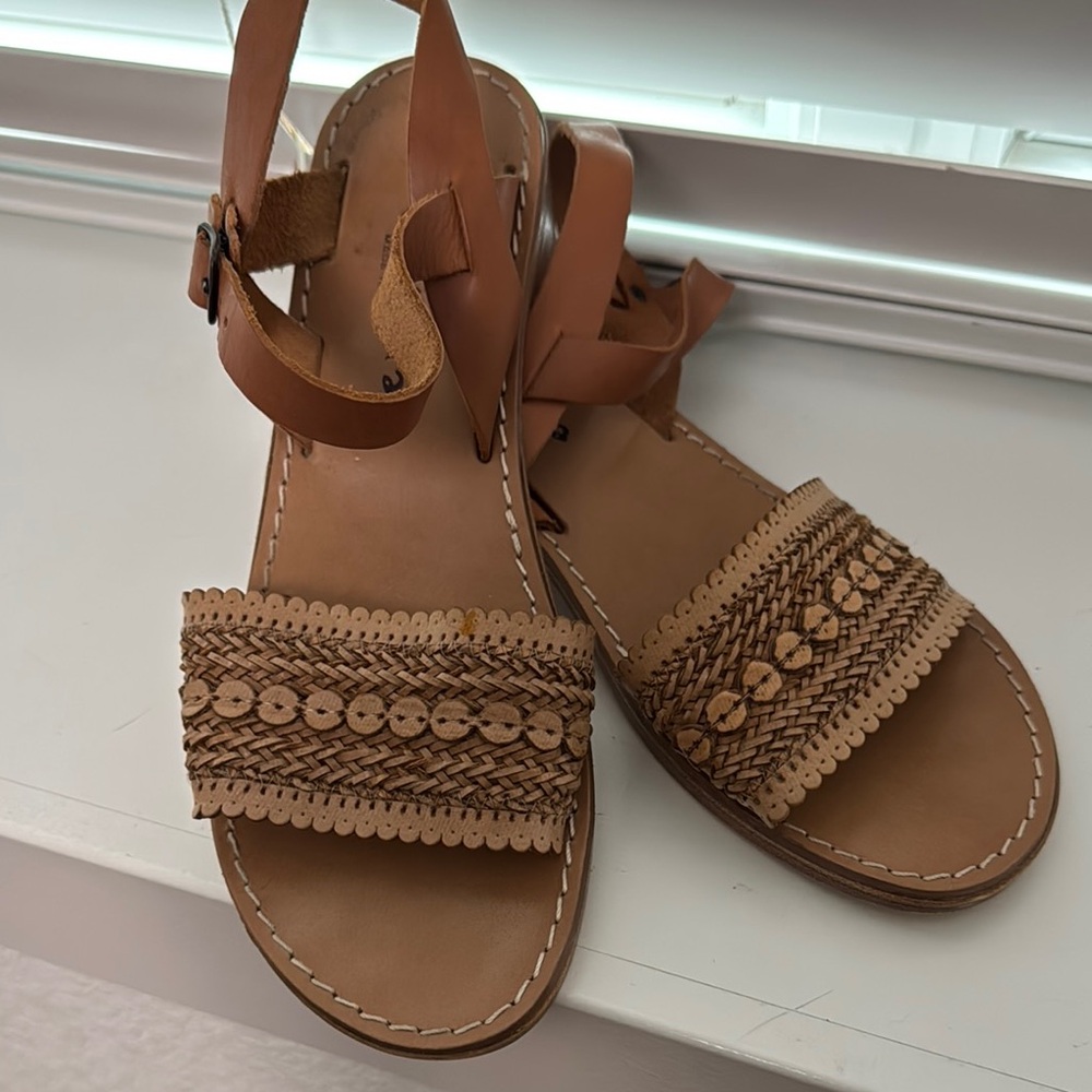 Mariella Tan Sandals with Ankle Strap and Braided Details